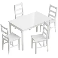 HOMCOM Set de dining 5 piese pentru 4 persoane, masă dreptunghiulară și scaune din lemn masiv, pentru spații mici, alb | Aosom Romania