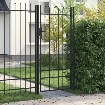 vidaXL Poartă de gard BOXTEL cu ușă simplă și partea superioară arcuită din oțel, 1x2 m, negru