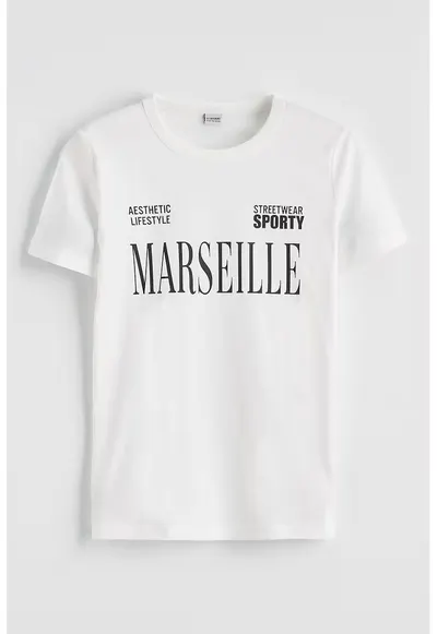 Tricou din bumbac cu imprimeu text - Alb/Negru