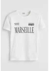 Tricou din bumbac cu imprimeu text - Alb/Negru