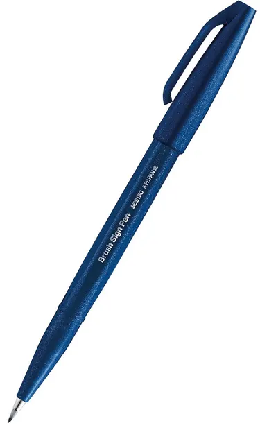 Marker pensula Pentel Sign Pen - SES15C, albastru inchis