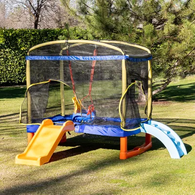 Trambulină mare Chipolino - Playground, cu tobogan, 200 cm, albastru