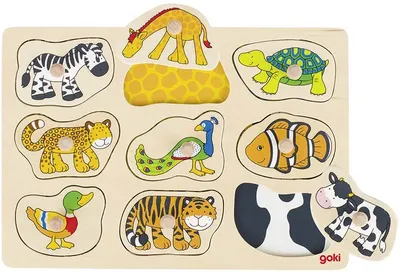 Puzzle din lemn cu manere Goki - Decoratiuni, cu modele ascunse