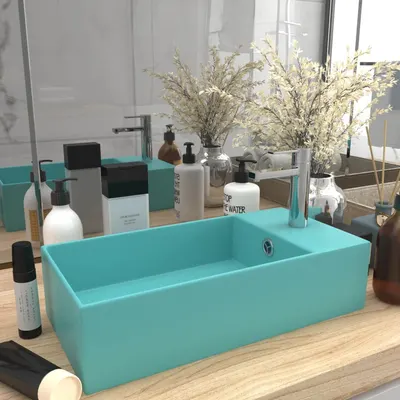 vidaXL Chiuvetă de baie cu preaplin, verde deschis, ceramică