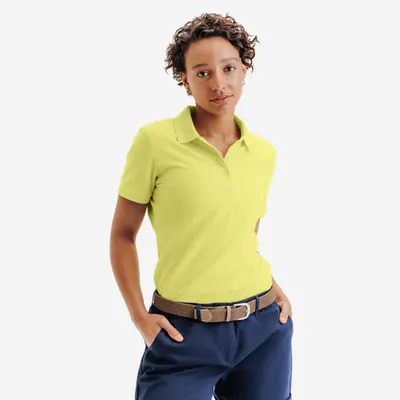 Tricou polo golf din bumbac și poliester MW500 Galben Damă
