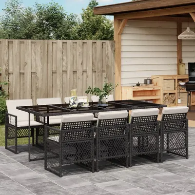 Gossi set mobilier de gradina cu perne, 9 piese, negru, poliratan
