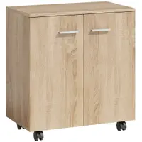 HOMCOM Bufet de living cu roți 2 uși și rafturi pentru living, dormitor, birou 60x35x65 cm Natural | Aosom Romania