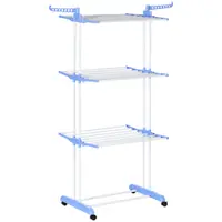Uscator de rufe extensibil HOMCOM pe 4 niveluri cu 4 roti, din otel si pp, 73x64x177 cm, Albastru si Argintiu | Aosom Romania