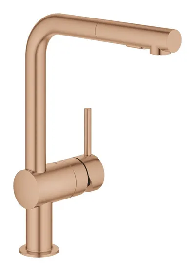 Baterie de bucatarie Grohe Minta 30274DL0, 3/8, monocomanda, tip L, pivotanta, dus extractabil, mat, Warm sunset