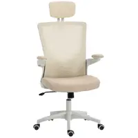HOMCOM Scaun birou ergonomic, scaun de birou, cotiere rabatabile, suport lombar, tetieră, 60x63x120cm, bej | Aosom Romania