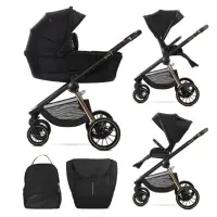 Carucior set 2 in 1, Lorelli Bianca, cos landou individual cu maner de transport, cadru din aluminiu, pana la 22 kg, Black