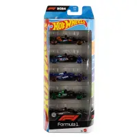 Set 5 masinute metalice, Hot Wheels, Formula 1, 1:64, JGF58