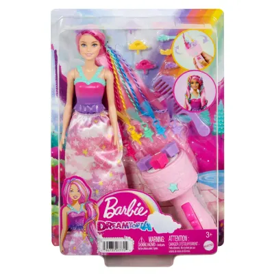 Papusa cu accesoriu pentru par, Barbie Dreamtopia Twist n Style, JCW55