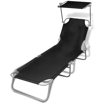Gossi sezlong de plaja pliabil cu baldachin negru metal & tesatura