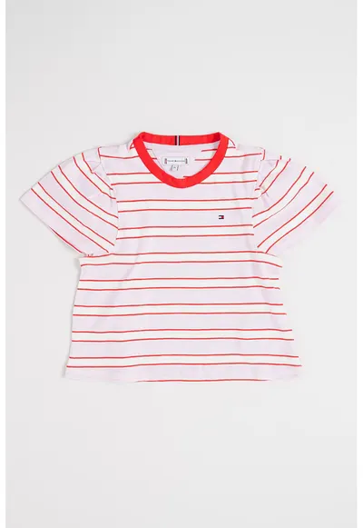 Tricou din bumbac cu dungi - Alb/Lila/Rosu vermillion