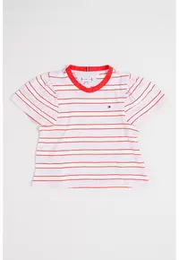 Tricou din bumbac cu dungi - Alb/Lila/Rosu vermillion