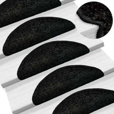vidaXL Covorașe pentru scări, 15 buc., 56x17x3 cm, negre, semirotunde