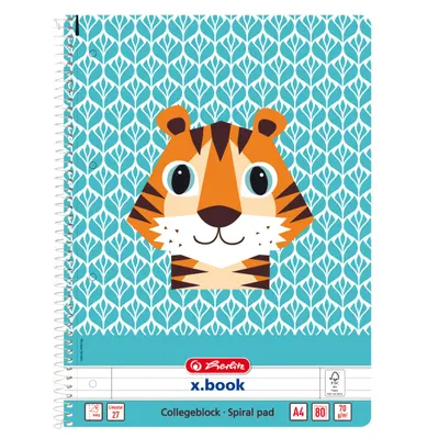 Caiet cu spira A4, 80 file, Cute Animals Tiger, Herlitz, dictando