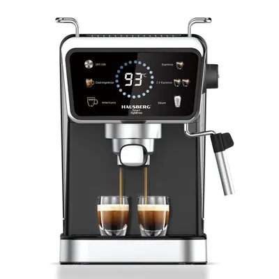 Espressor 2 in 1 HAUSBERG HB-3730IN, Hot & Cold, 20 bari, 1350 W, 1,5 L, Protectie la Supraincalzire si Suprapresiune, ERP, NTC, PID, Timer, Display, Spumare, Cafea macinata si capsule Engros