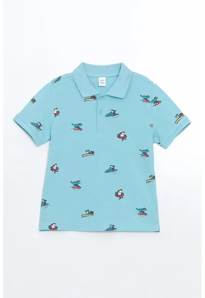 Tricou polo cu imprimeu grafic - Albastru glaciar/Violet pruna