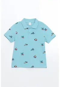 Tricou polo cu imprimeu grafic - Albastru glaciar/Violet pruna