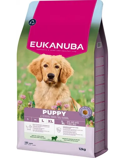 EUKANUBA Puppy Large Breeds Lamb Rice 12 kg hrană căței rase mari bogată în carne de miel și orez