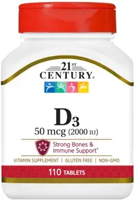 Vitamin D3, 50 mcg, 110 tablete, 21st Century