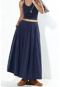 Fusta maxi talie inalta - croiala A - albastru marin - material creponat