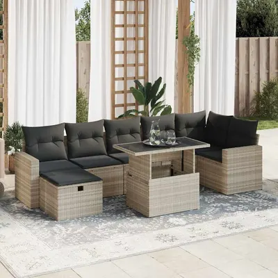 Gossi set mobilier de gradina cu perne, 8 piese gri deschis poliratan