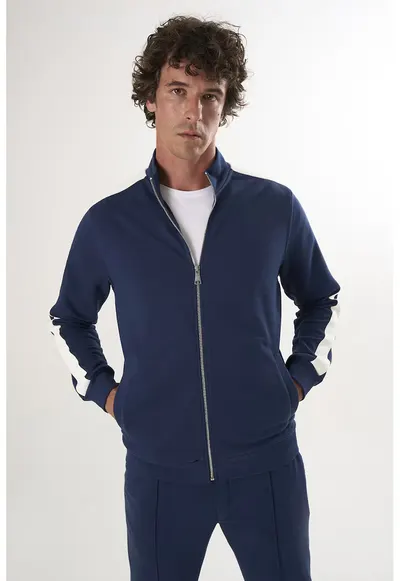 Bluza de trening din bumbac cu fermoar - Bleumarin