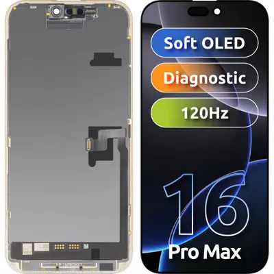 Display cu Touchscreen MP compatibil cu Apple iPhone 16 Pro Max, cu Rama, Versiune Soft OLED FHD 120Hz Diagnostic, Negru