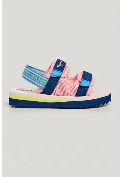 Sandale cu velcro si bareta elastica - Roz pastel/Albastru royal/Bleumarin/Verde fistic