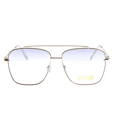 Ochelari de soare aviator cu rame metalice aurii si lentile albastre