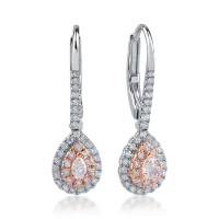 Cercei din aur alb-roz cu diamante roz pear si rotunde de 0.38ct si diamante incolore de 0.35ct