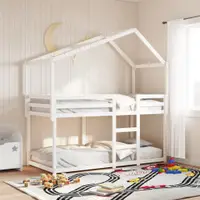 Gossi pat supraetajat cu acoperis, alb, 80x200 cm, lemn masiv de pin