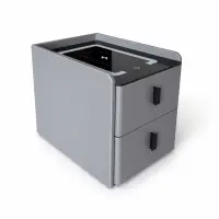 Noptiera inteligenta slim cu încarcare wireless, iluminare LED și 2 sertare – culoare gri antracit, design modern din sticla și lemn