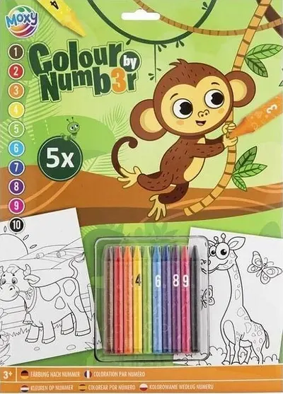 Set de pictură pe numere Moxy - Maimuță, cu creioane colorate