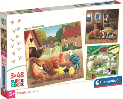 Puzzle pentru copii Clementoni din 3 x 48 piese - Viața la fermă