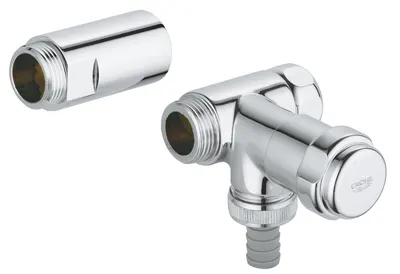Robinet cu ventil cu amestec Grohe, Valve Union Left, montare pe perete, pentru baterii montate pe perete, 3/4" x 1/2" x 3/4" protectie anti-reflux, montare pe partea dreapta