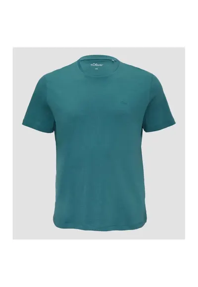 Tricou barbati big size cu decolteu la baza gatului si logo - din bumbac - Verde petrol - Verde petrol