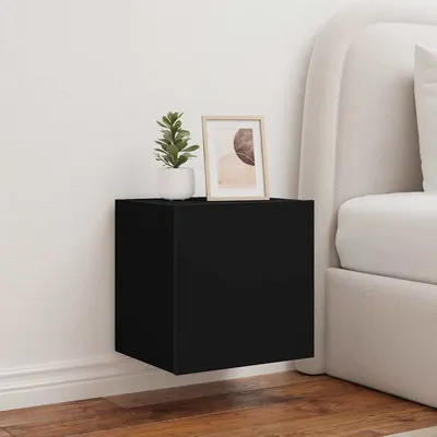 vidaXL Comodă TV de perete cu lumini LED, negru, 40,5x35x40 cm