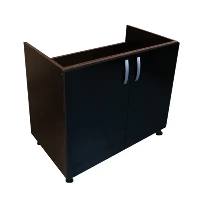 Masca pentru chiuveta cu 2 usi Zebra, Wenge/Negru lucios, fara blat, 80 x 82 x 50 cm