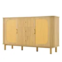 Comodă cu uși din ratan, design curbat, 140x40x80 cm, Culoare naturală
