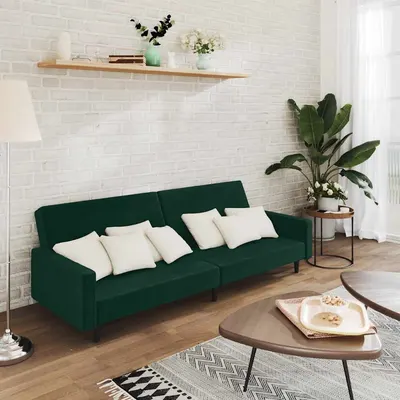 vidaXL Canapea extensibilă cu 2 locuri, verde închis, catifea