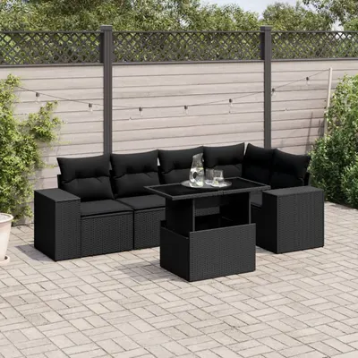 Gossi set mobilier de gradina cu perne, 6 piese, negru, poliratan
