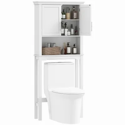 kleankin Dulap WC deasupra toaletei cu două uși, raft reglabil și compartiment, dim. 71 x 20,5 x 165 cm, alb | Aosom Romania