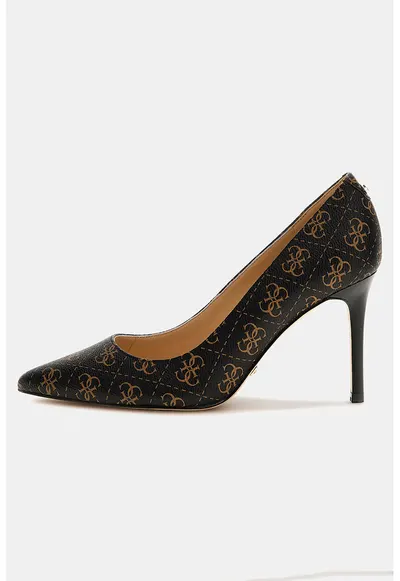 Pantofi cu varf ascutit si model logo Rica - Maro inchis/Maro deschis