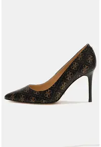 Pantofi cu varf ascutit si model logo Rica - Maro inchis/Maro deschis