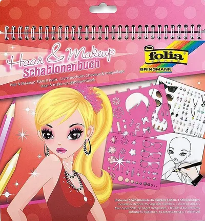 Carte de desen cu stickere si sabloane Folia - Farduri si coafuri