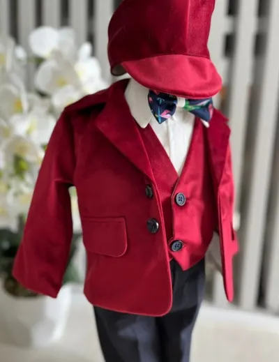 Costum Art Baieti din catifea - grena